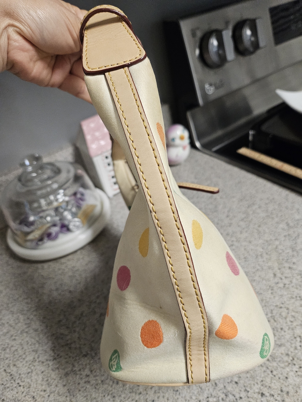 Dooney & Bourke Cream Shoulder Bag with Multicolor Polka Dots - Picture 11 of 16
